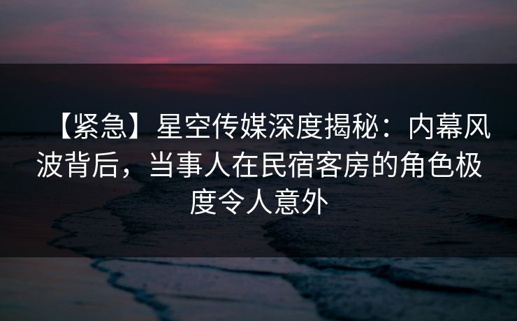【紧急】星空传媒深度揭秘：内幕风波背后，当事人在民宿客房的角色极度令人意外