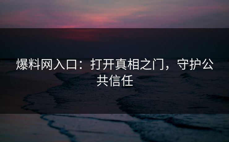 爆料网入口：打开真相之门，守护公共信任
